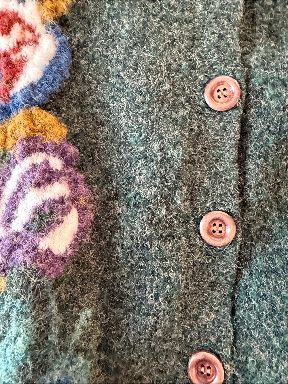 Dark Green Floral Thick Button-Up Women's Sweater No Brand or Size Tag - Picture 2 of 11